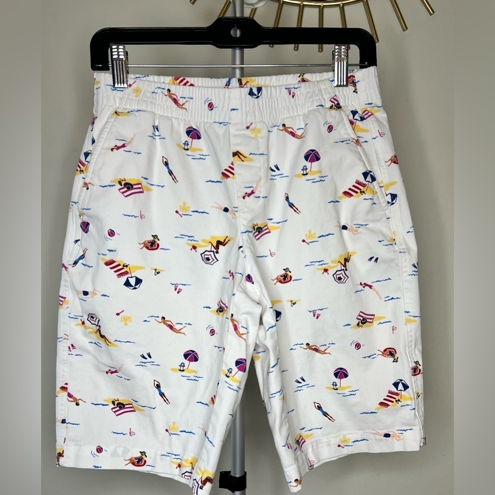 Land’s End vintage beach print Bermuda shorts Pull on elastic waist preppy 4